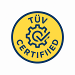 Elmiron TÜV certified workforce icon — quality assurance, safety, and technical reliability across European industrial sectors
