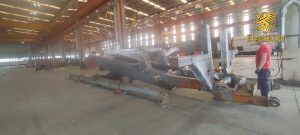 Industrial welding work inside steel production facility