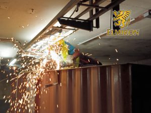 Steel framework installation on industrial site